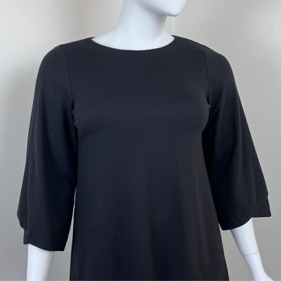Lafayette 148 Women Size L Black Jersey Knit Stretch 3/4 Sleeve Shift Midi Dress - Picture 3 of 14